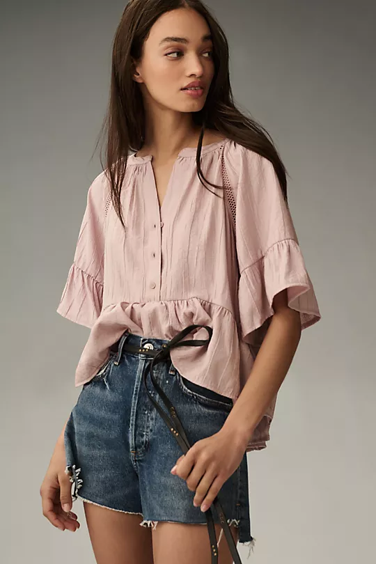 Short-Sleeve Peplum Swing Top