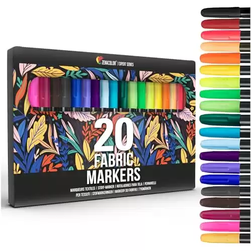 Zenacolor 20 Fabric Markers Pens Set - Indelible and Permanent Fabric Paint Fine Point Textile Marker Pen