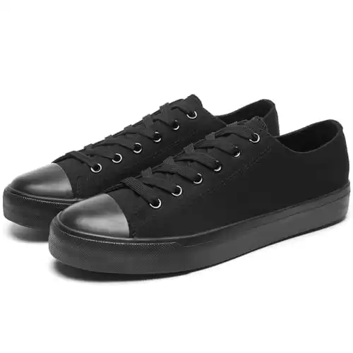 yageyan Men Canvas Low top Shoes Classic Casual Sneakers Black and White Fashion Shoes(blk8)