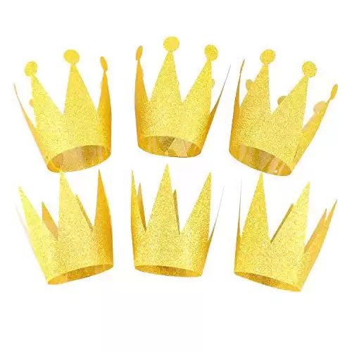 Boieo Kids Birthday Party Crowns Gold Glitter Princess DIY Baby Shower Decorative Party Crowns set of 6