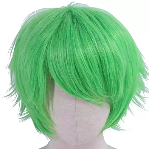 Hulaidywig Short Layered Cosplay Wig for Men/Women, Heat Resistant Synthetic Wigs for Anime Con Party Costume (Green)