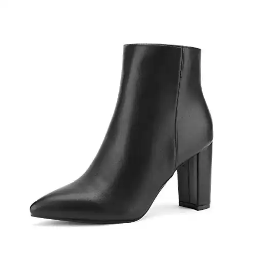 DREAM PAIRS Women's Chunky Heel Ankle Booties Pointed Toe Short Boots,Size 7.5,Black/Pu-1,SIANNA-1