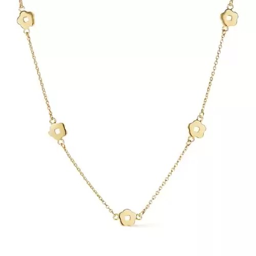 Ana Luisa Gold Chain Rowena Flower Necklace - 14K Gold Plated Link Chain Necklace - Easy-To-Layer, Hypoallergenic, Water-Resistant & Tarnish-Free Necklace - Adjustable Chain Length - Women Gift Id...