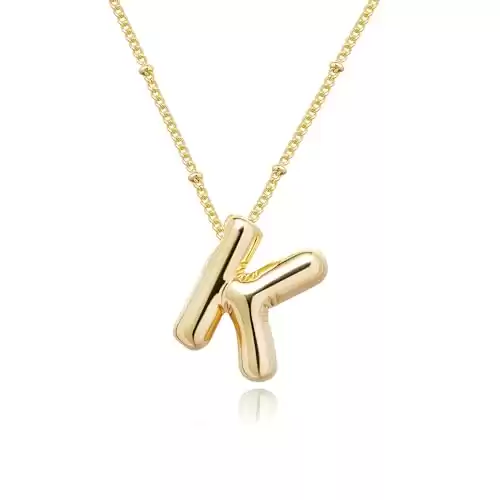 Ewrkbrㅤ Gold Bubble Letter Necklace for Women, 14k Gold Plated Balloon Initial Letter Pendant Necklace Dainty Charm Initial Necklaces for Women Trendy Cute Custom Name Necklace Gold Jewelry for Wome...