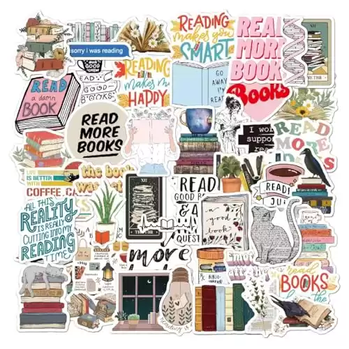 50pcs Book Stickers for Kindle, Bookish Reading Stickers for Laptop, Booktok Stickers Book Lover Clear Case Stickers Gifts Accessories for Teens Adults