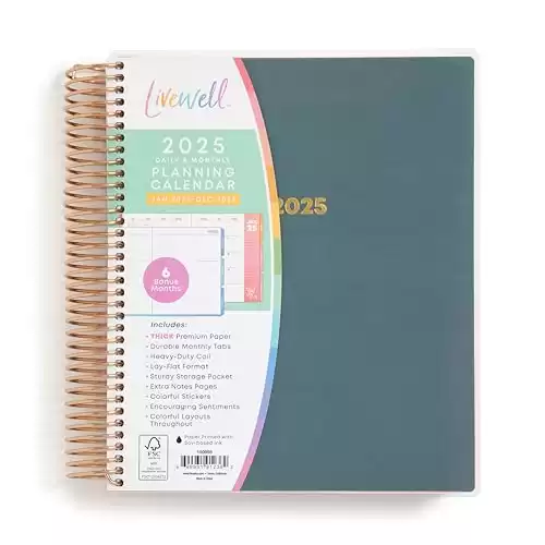 LiveWell for Blue Sky 2025 Daily and Monthly Planner, January December, 7 x 9 , Flexible Cover, Thick Premium Paper, Laminated Tabs, Heavy Duty Coil Binding, Navy Design