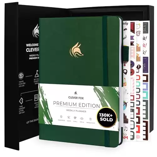 Clever Fox Planner Premium Edition – Undated Luxurious Weekly & Monthly Planner to Increase Productivity and Hit Your Goals – Organizer – Start Anytime, A5, Lasts 1 Year, Forest Green (Weekly)