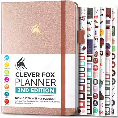 Clever Fox Planner 2nd Edition – Colorful Weekly & Monthly Goal Planner, Time Management & Productivity Organizer, Undated, A5 (Rose Gold)