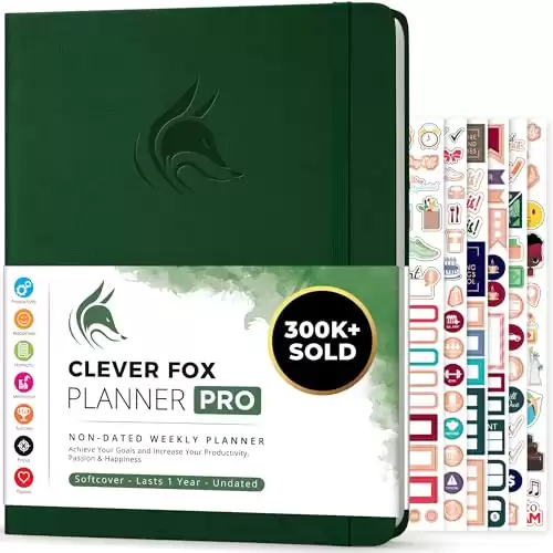 Clever Fox Planner PRO Weekly & Monthly Life Planner to Increase Productivity, Time Management and Hit Your Goals, 8.5x11 (Forest Green)