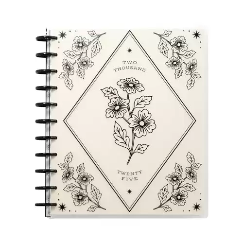 Happy Planner Disc-Bound 12-Month Planner, Jan.–Dec. 2025 Daily, Weekly, and Monthly Planner, Big Size, Dashboard Layout, Ink & Ivy, 72 Pages, 12 Dividers, 2 Sticker Sheets, 8.5